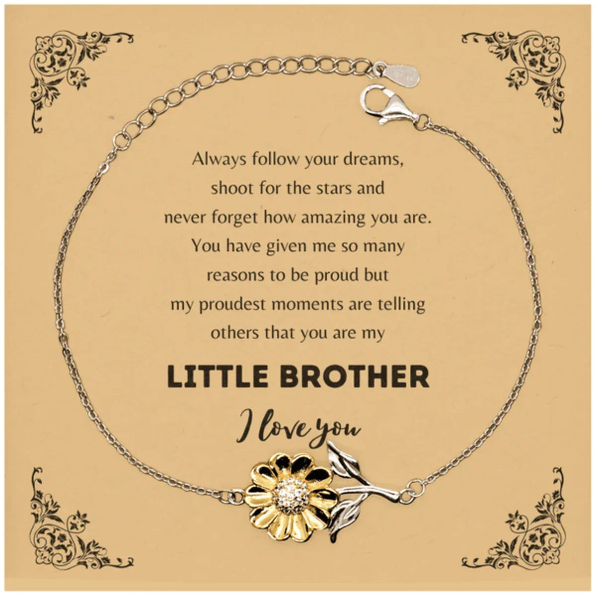 Sunflower Bracelet for Little Brother Present, Little Brother Always follow your dreams, never forget how amazing you are, Little Brother Birthday Christmas Gifts Jewelry for Girls Boys Teen Men Women
