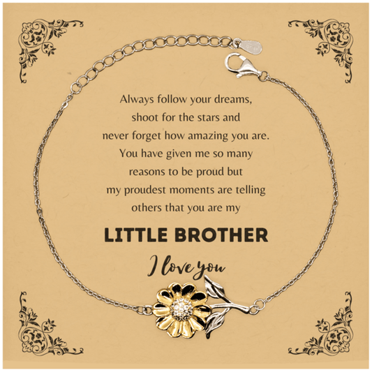 Sunflower Bracelet for Little Brother Present, Little Brother Always follow your dreams, never forget how amazing you are, Little Brother Birthday Christmas Gifts Jewelry for Girls Boys Teen Men Women - Mallard Moon Gift Shop