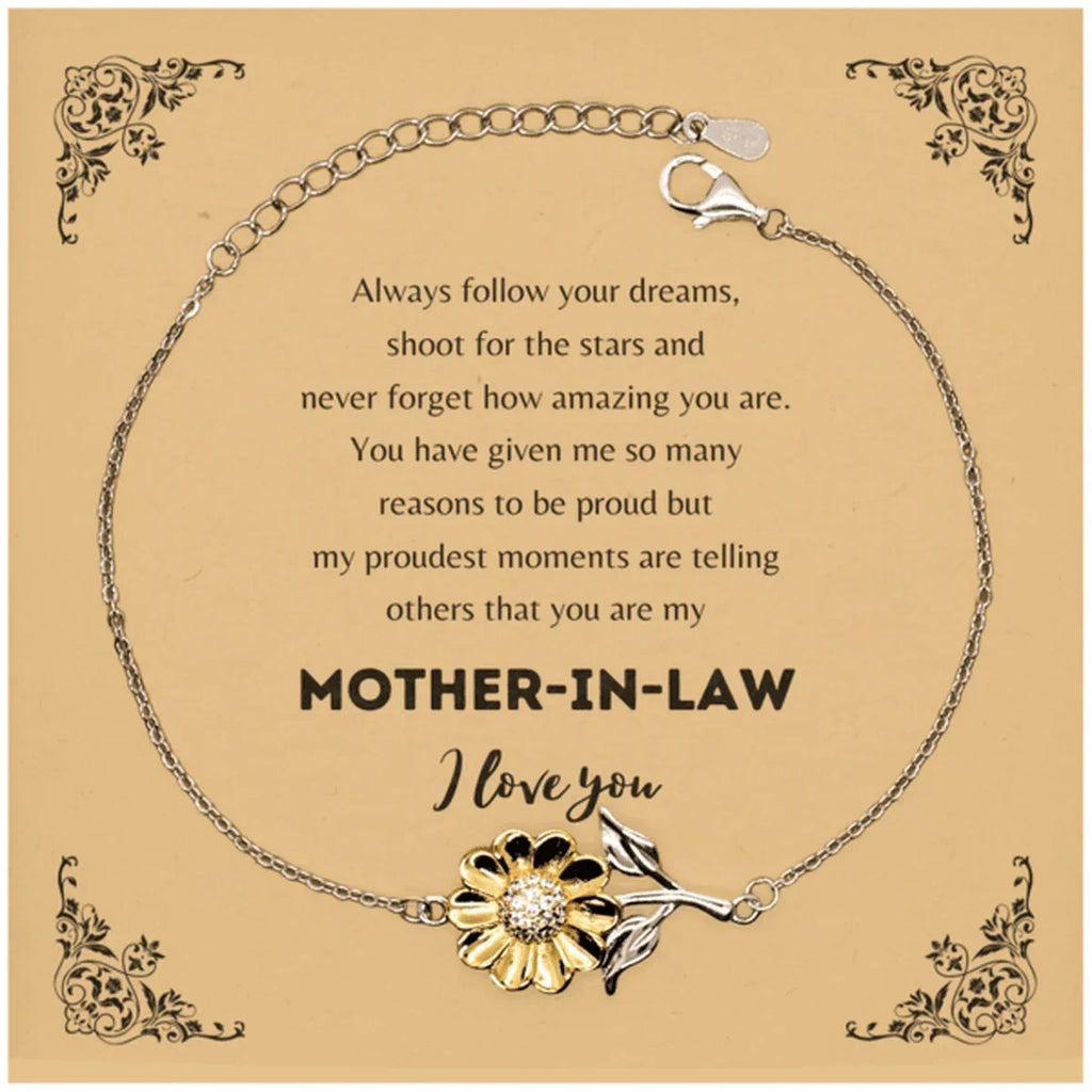 Sunflower Bracelet for Mother-In-Law Present, Mother-In-Law Always follow your dreams, never forget how amazing you are, Mother-In-Law Birthday Christmas Gifts Jewelry for Girls Boys Teen Men Women