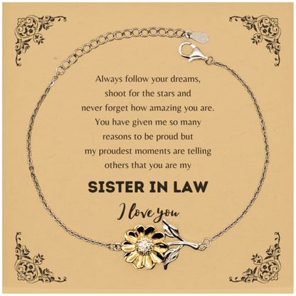 Sunflower Bracelet for Sister In Law Present, Sister In Law Always follow your dreams, never forget how amazing you are, Sister In Law Birthday Christmas Gifts Jewelry for Girls Boys Teen Men Women - Mallard Moon Gift Shop
