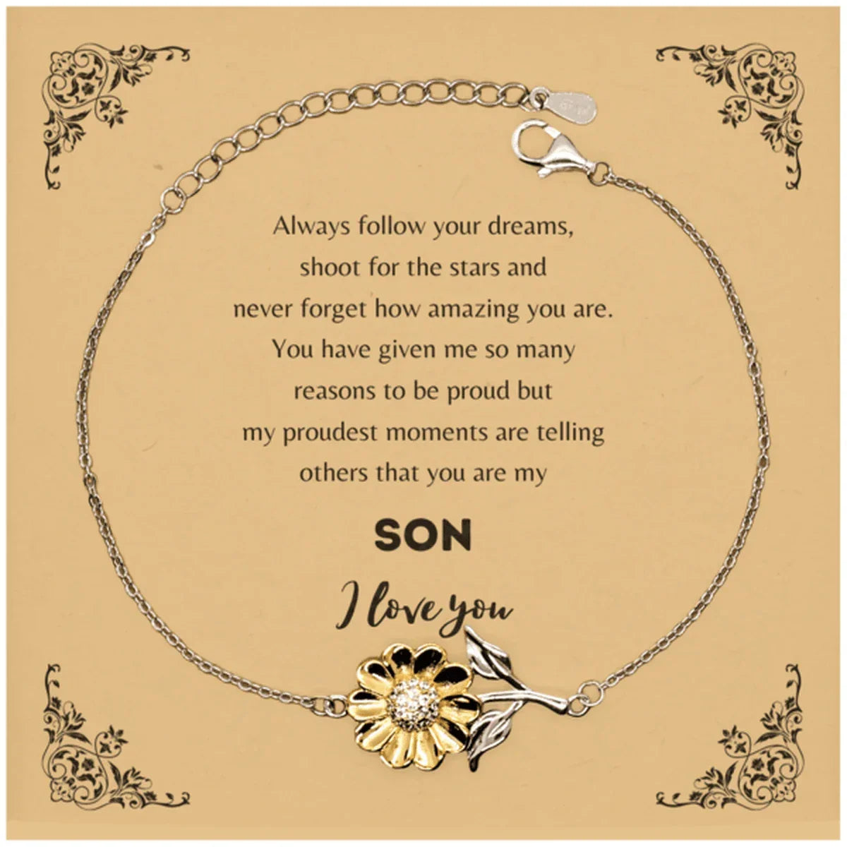 Sunflower Bracelet for Son Present, Son Always follow your dreams, never forget how amazing you are, Son Birthday Christmas Gifts Jewelry for Girls Boys Teen Men Women