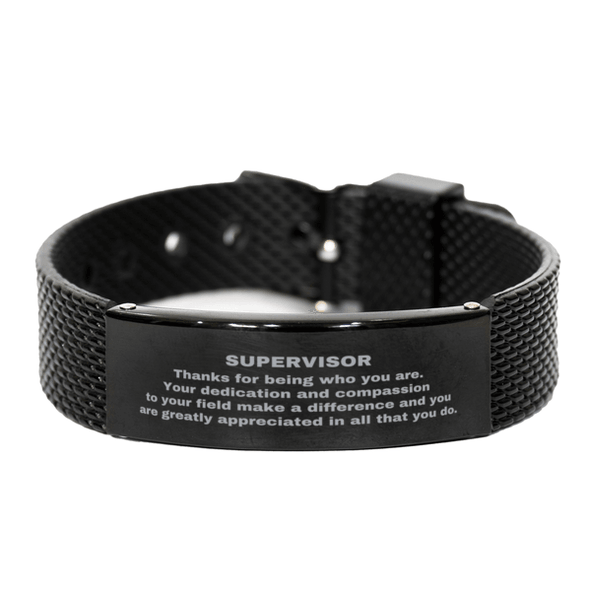 Supervisor Black Shark Mesh Stainless Steel Engraved Bracelet - Thanks for being who you are - Birthday Christmas Jewelry Gifts Coworkers Colleague Boss - Mallard Moon Gift Shop