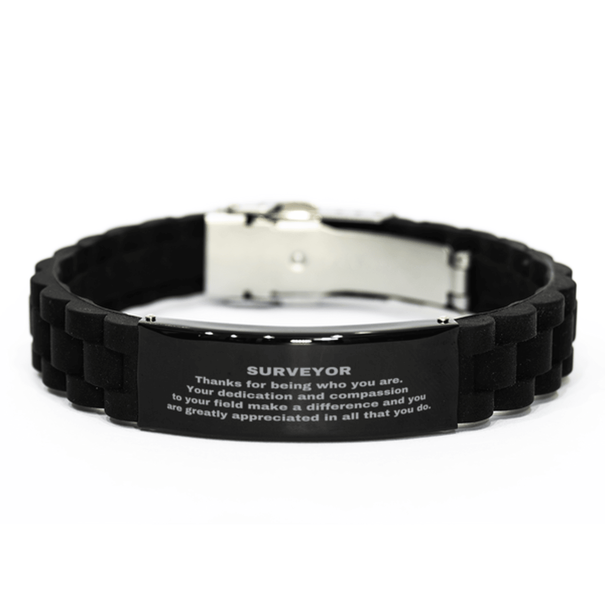 Surveyor Black Glidelock Clasp Engraved Bracelet - Thanks for being who you are - Birthday Christmas Jewelry Gifts Coworkers Colleague Boss - Mallard Moon Gift Shop