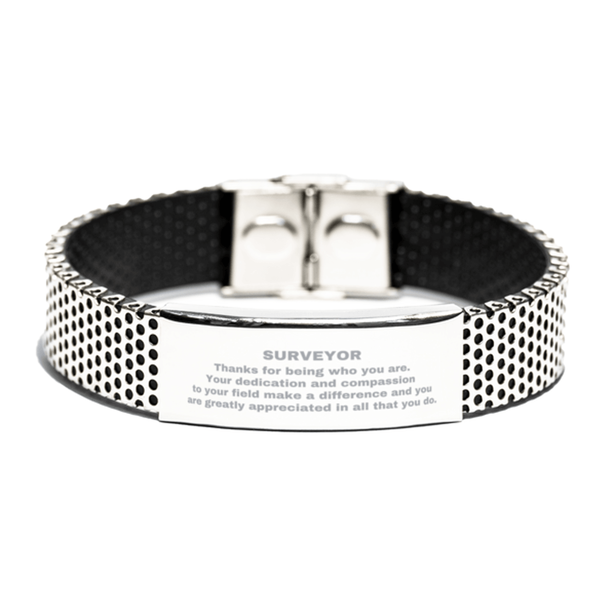 Surveyor Silver Shark Mesh Stainless Steel Engraved Bracelet - Thanks for being who you are - Birthday Christmas Jewelry Gifts Coworkers Colleague Boss - Mallard Moon Gift Shop
