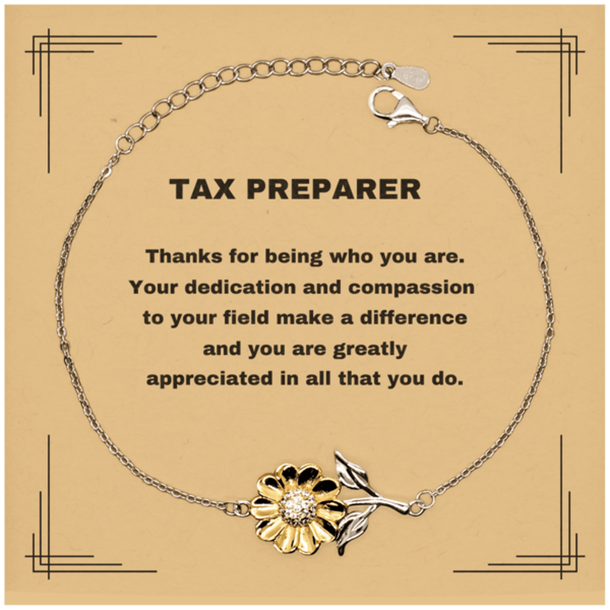 Tax PreparerSunflower Bracelet - Thanks for being who you are - Birthday Christmas Jewelry Gifts Coworkers Colleague Boss - Mallard Moon Gift Shop