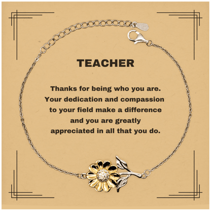 TeacherSunflower Bracelet - Thanks for being who you are - Birthday Christmas Jewelry Gifts Coworkers Colleague Boss - Mallard Moon Gift Shop