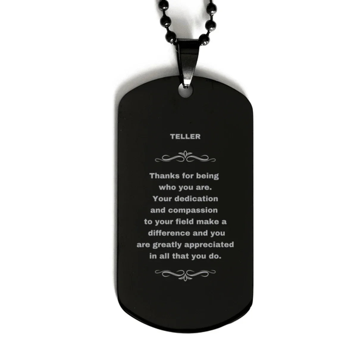 Teller Black Engraved Dog Tag Necklace - Thanks for being who you are - Birthday Christmas Jewelry Gifts Coworkers Colleague Boss