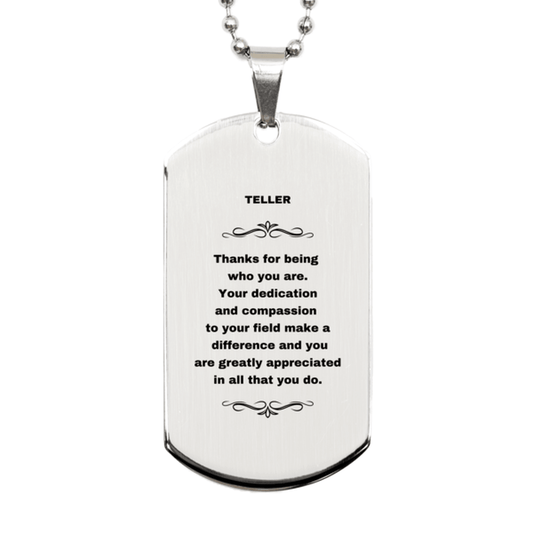 Teller Silver Engraved Dog Tag Necklace - Thanks for being who you are - Birthday Christmas Jewelry Gifts Coworkers Colleague Boss - Mallard Moon Gift Shop