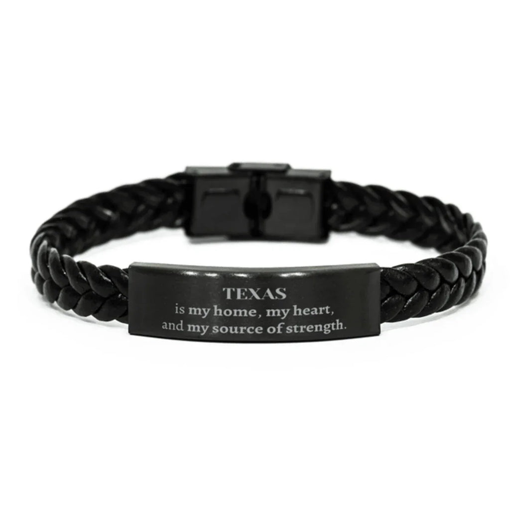 Texas is my home Gifts, Lovely Texas Birthday Christmas Braided Leather Bracelet For People from Texas, Men, Women, Friends