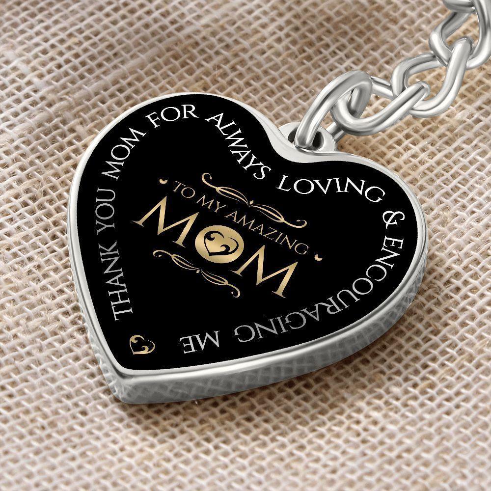 To My Amazing Mom Engraved Heart Keychain – Elegant Black & Gold Stainless Steel Mom Gift, Mother’s Day Appreciation Keepsake