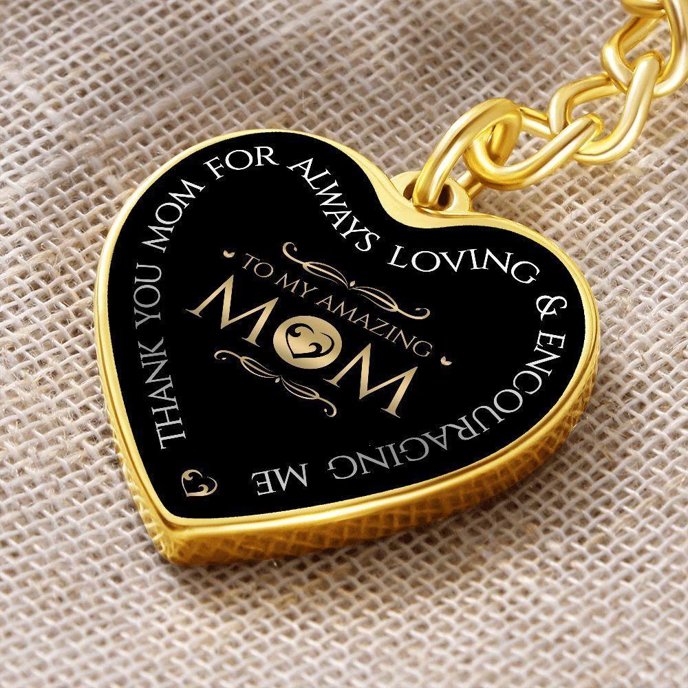 To My Amazing Mom Engraved Heart Keychain – Elegant Black & Gold Stainless Steel Mom Gift, Mother’s Day Appreciation Keepsake