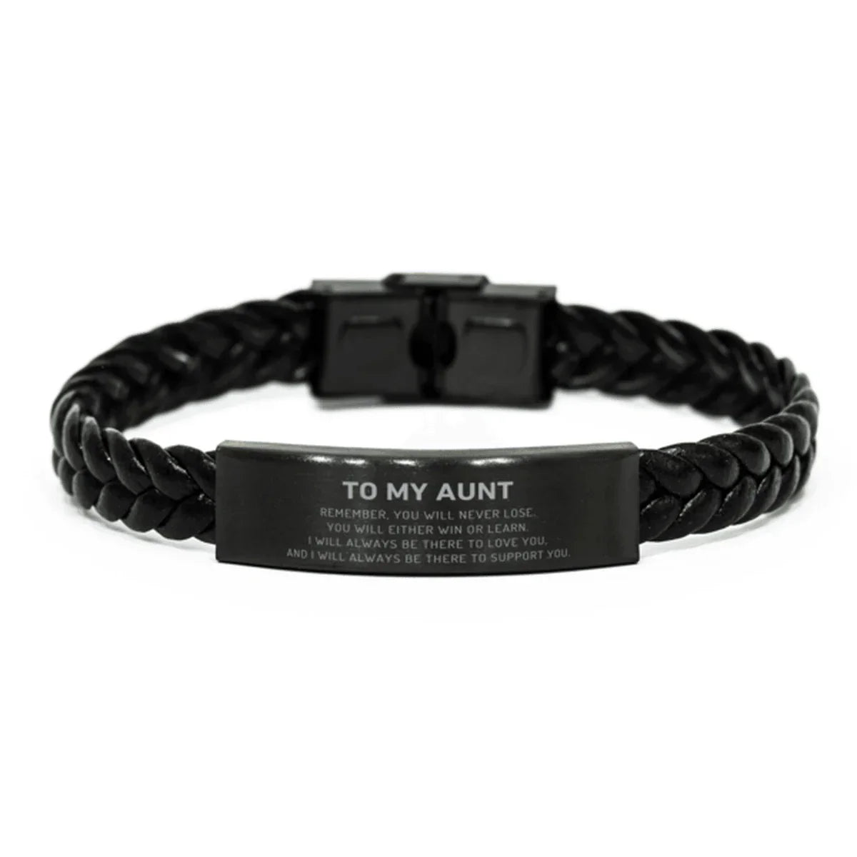 To My Aunt Remember, you will never lose. You will either WIN or LEARN, Keepsake Braided Leather Engraved Bracelet Birthday Christmas Gifts Ideas