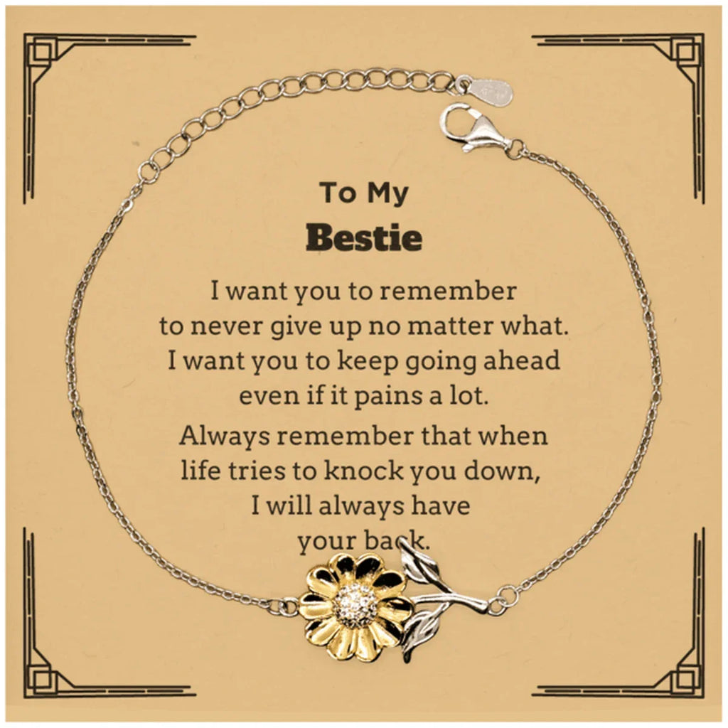 To My Bestie Gifts, Never give up no matter what, Inspirational Bestie Sunflower Bracelet, Encouragement Birthday Christmas Unique Gifts For Bestie