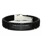To My Bonus Daughter Gifts, Never give up no matter what, Inspirational Bonus Daughter Black Glidelock Clasp Bracelet, Encouragement Birthday Christmas Unique Gifts For Bonus Daughter