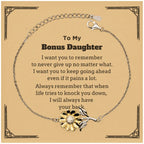To My Bonus Daughter Gifts, Never give up no matter what, Inspirational Bonus Daughter Sunflower Bracelet, Encouragement Birthday Christmas Unique Gifts For Bonus Daughter