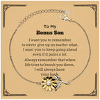 To My Bonus Son Gifts, Never give up no matter what, Inspirational Bonus Son Sunflower Bracelet, Encouragement Birthday Christmas Unique Gifts For Bonus Son