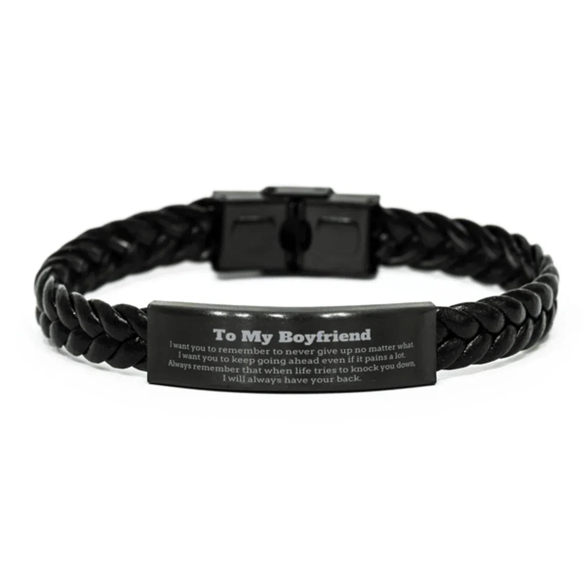 To My Boyfriend Gifts, Never give up no matter what, Inspirational Boyfriend Braided Leather Bracelet, Encouragement Birthday Christmas Unique Gifts For Boyfriend