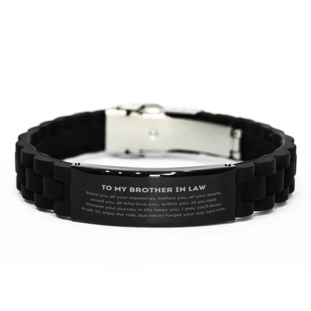 To My Brother-in-law Gifts, Inspirational Brother In Law Black Glidelock Clasp Bracelet, Sentimental Birthday Christmas Unique Gifts For Brother In Law Behind you, all your memories, before you, all your dreams, around you, all who love you, within you, a