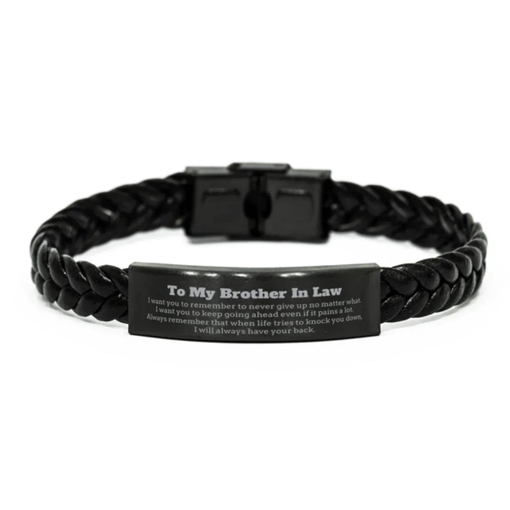 To My Brother-in-law Gifts, Never give up no matter what, Inspirational Brother In Law Braided Leather Bracelet, Encouragement Birthday Christmas Unique Gifts For Brother In Law