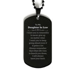To My Daughter In Law Gifts, Never give up no matter what, Inspirational Daughter In Law Black Dog Tag, Encouragement Birthday Christmas Unique Gifts For Daughter In Law
