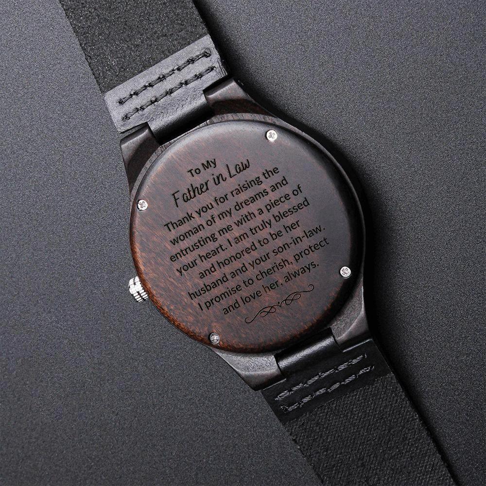 To My Father in Law Engraved Wooden Wristwatch