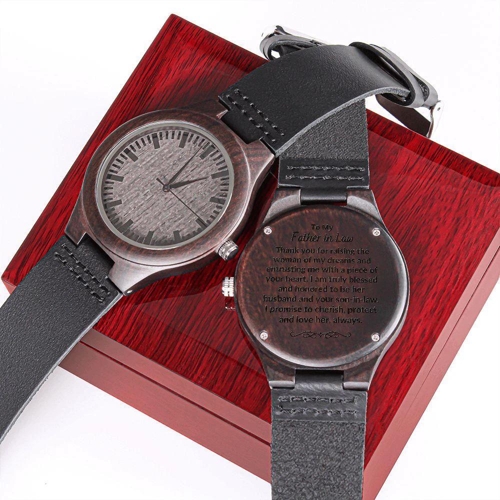 To My Father in Law Engraved Wooden Wristwatch