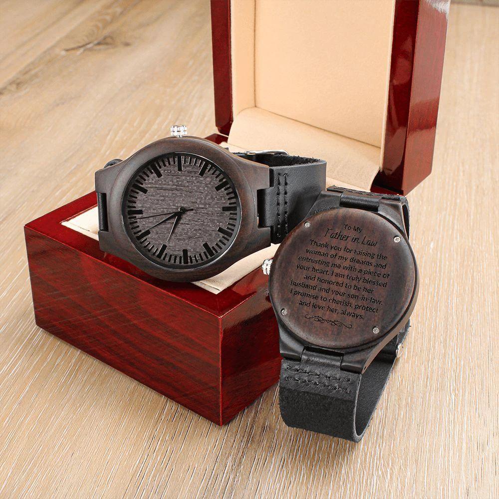 To My Father in Law Engraved Wooden Wristwatch