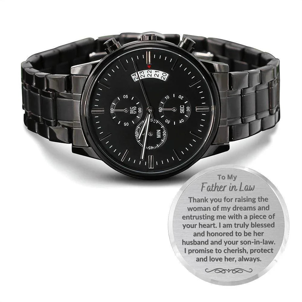 To My Father in Law from Son in Law Engraved Wrist Watch