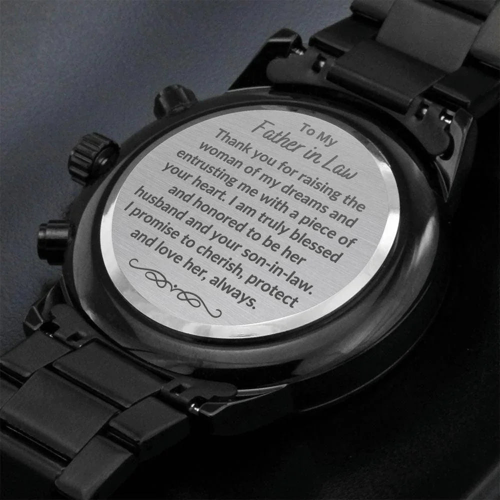 To My Father in Law from Son in Law Engraved Wrist Watch