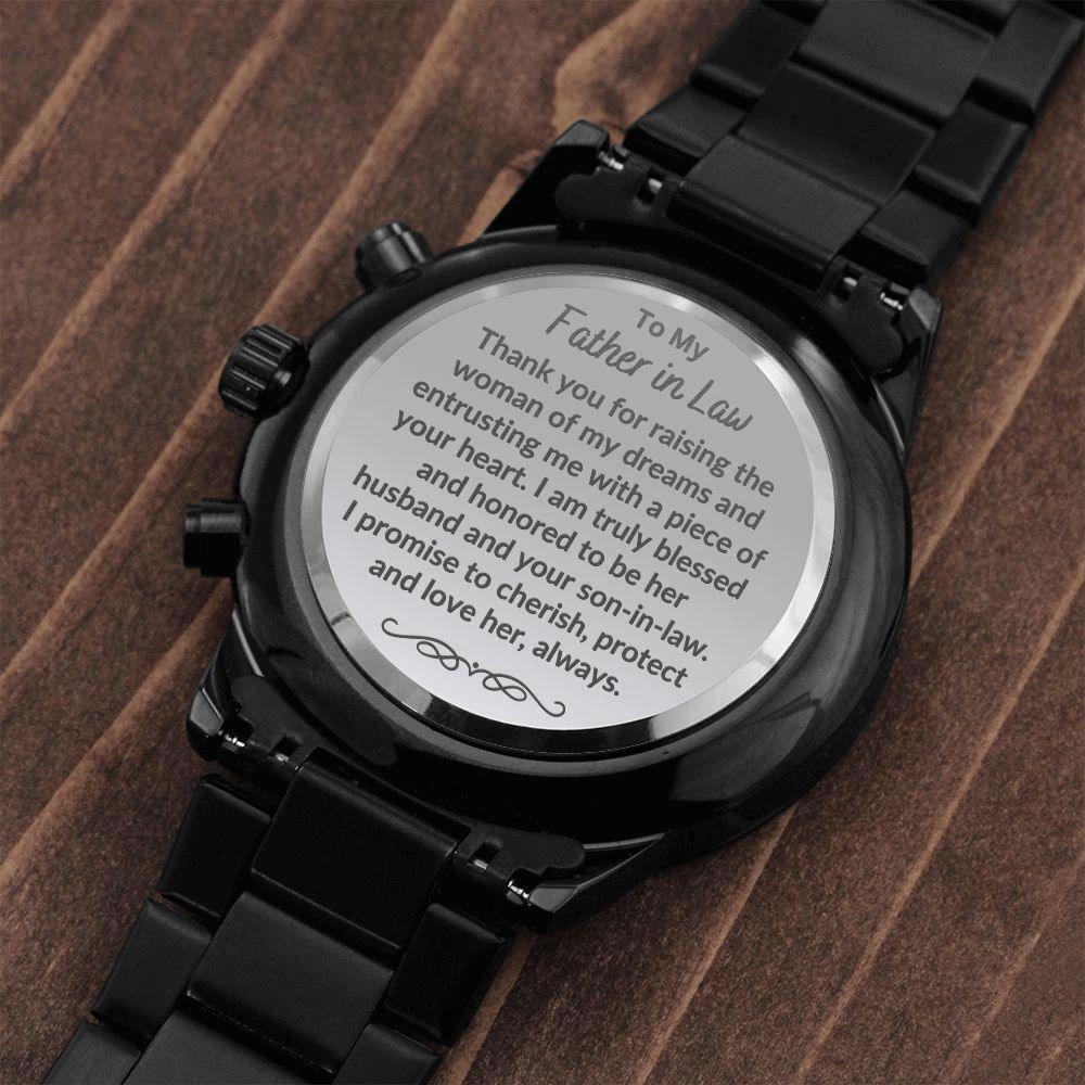 To My Father in Law from Son in Law Engraved Wrist Watch