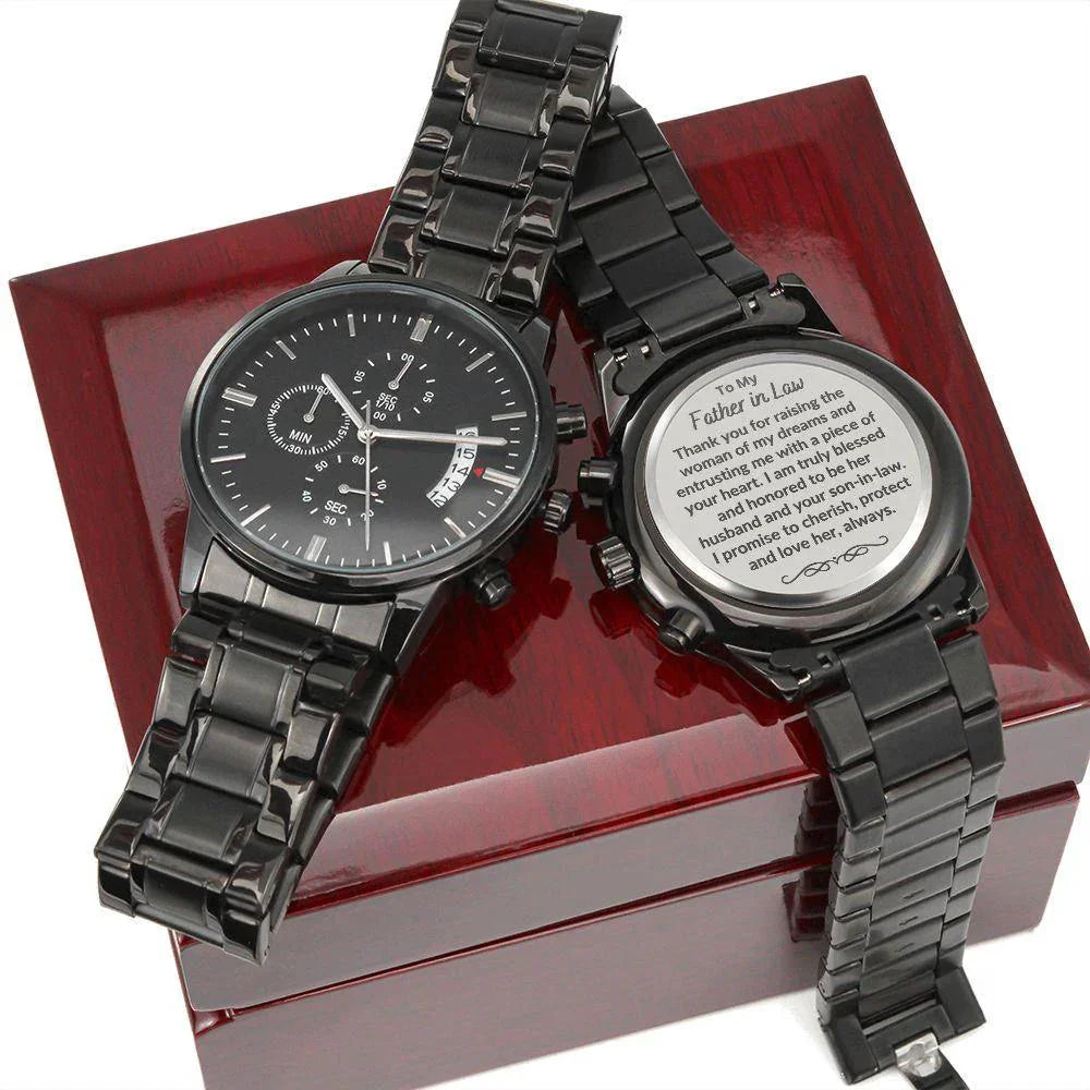 To My Father in Law from Son in Law Engraved Wrist Watch