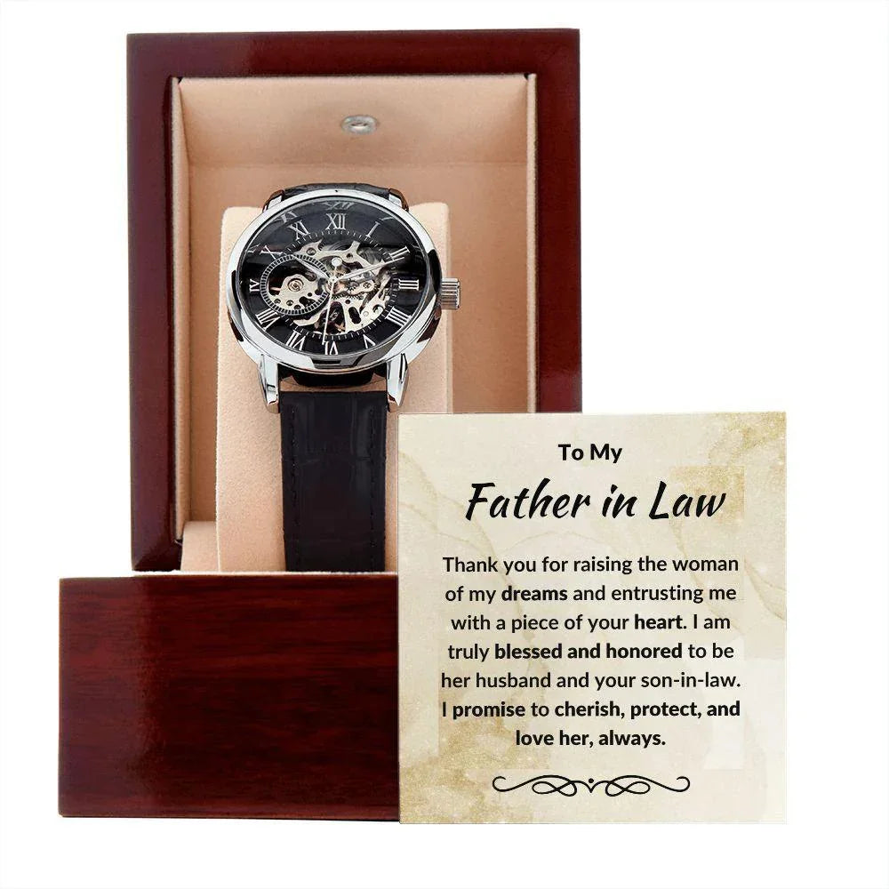 To My Father in Law Gift from Son in Law Openwork Watch