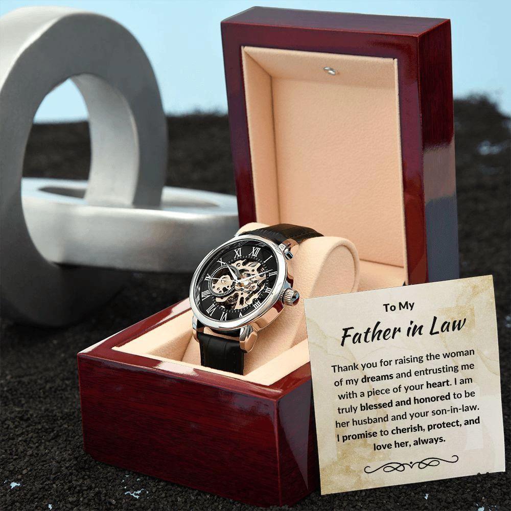 To My Father in Law Gift from Son in Law Openwork Watch