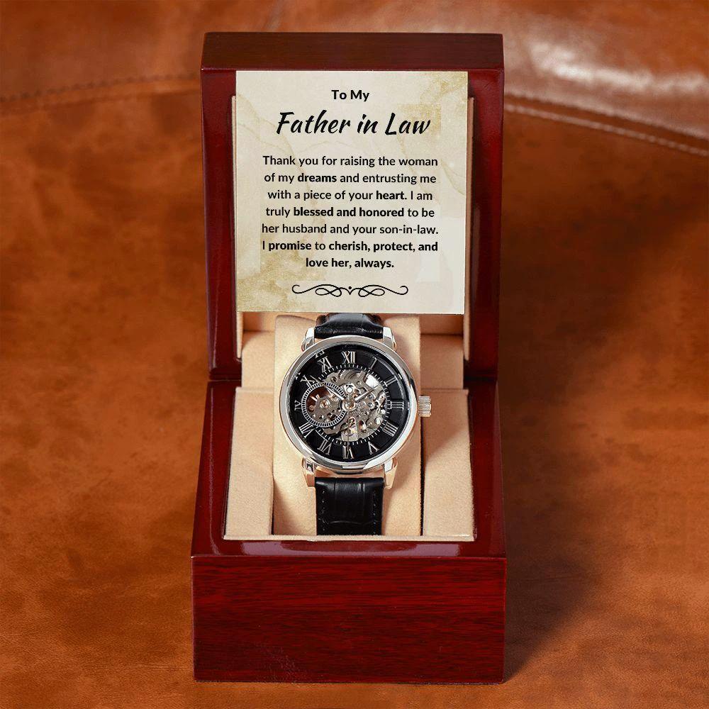 To My Father in Law Gift from Son in Law Openwork Watch