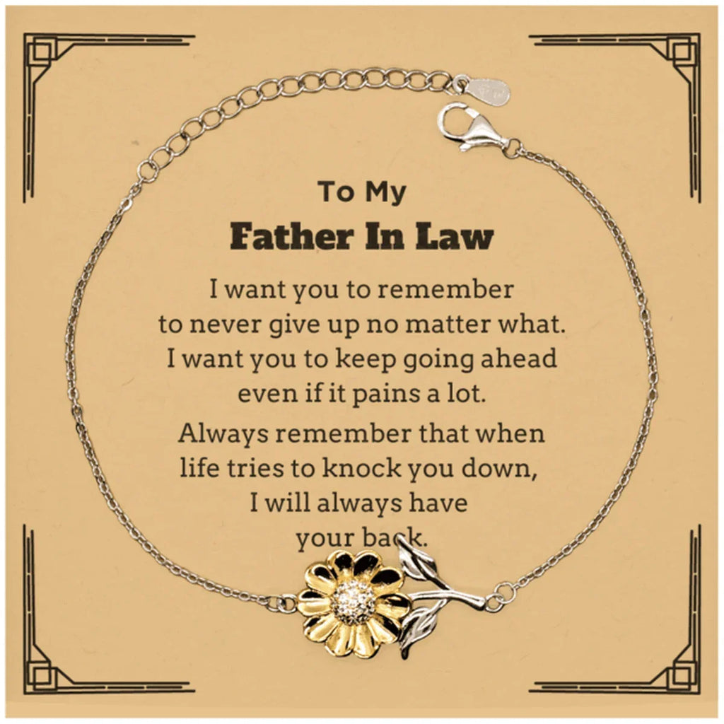 To My Father In Law Gifts, Never give up no matter what, Inspirational Father In Law Sunflower Bracelet, Encouragement Birthday Christmas Unique Gifts For Father In Law