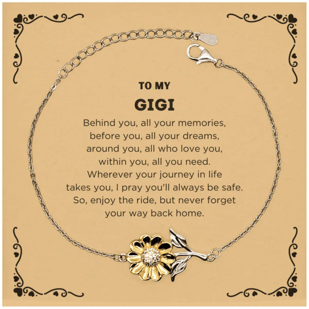 To My Gigi Gifts, Inspirational Gigi Sunflower Bracelet, Sentimental Birthday Christmas Unique Gifts For Gigi Behind you, all your memories, before you, all your dreams, around you, all who love you, within you, all you need