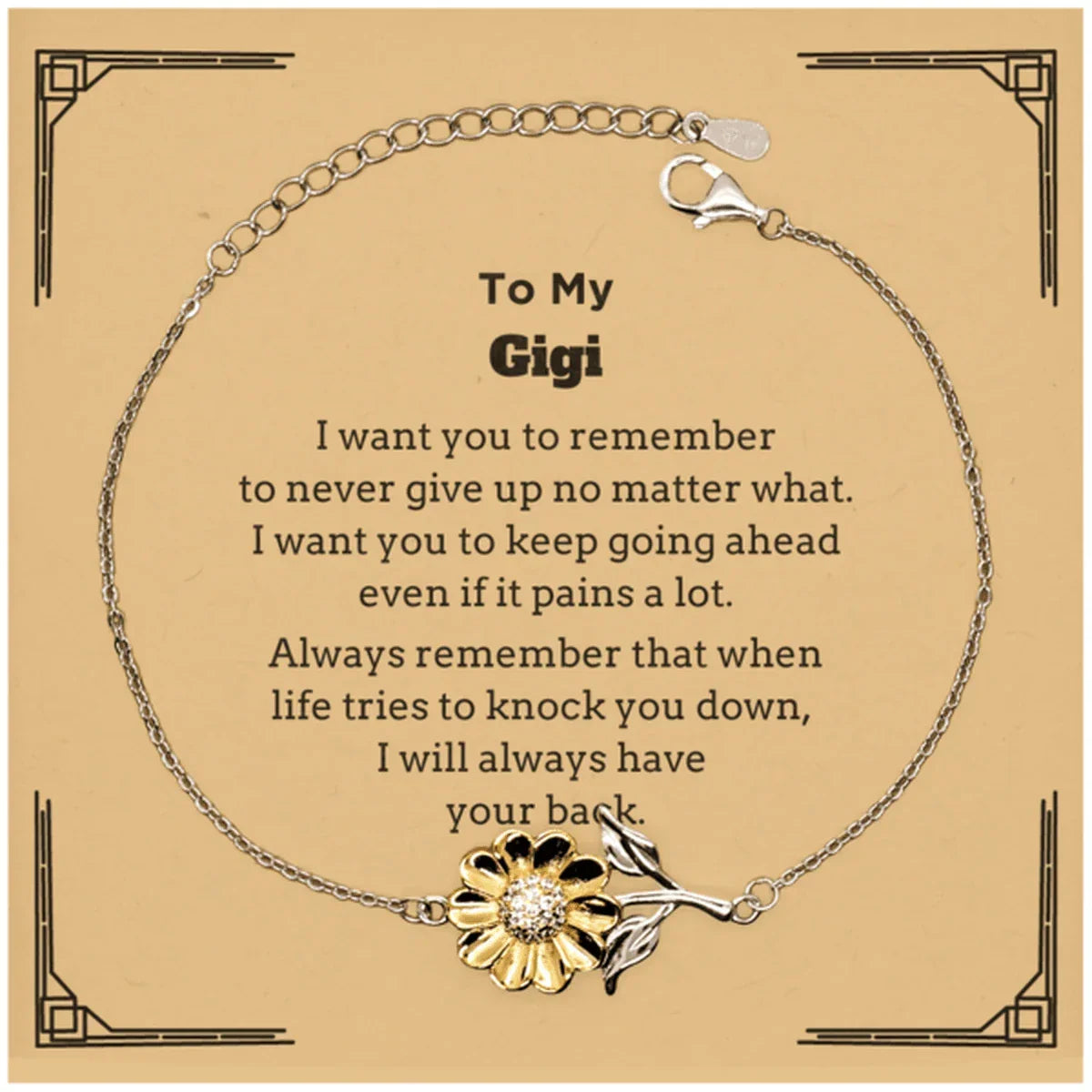 To My Gigi Gifts, Never give up no matter what, Inspirational Gigi Sunflower Bracelet, Encouragement Birthday Christmas Unique Gifts For Gigi