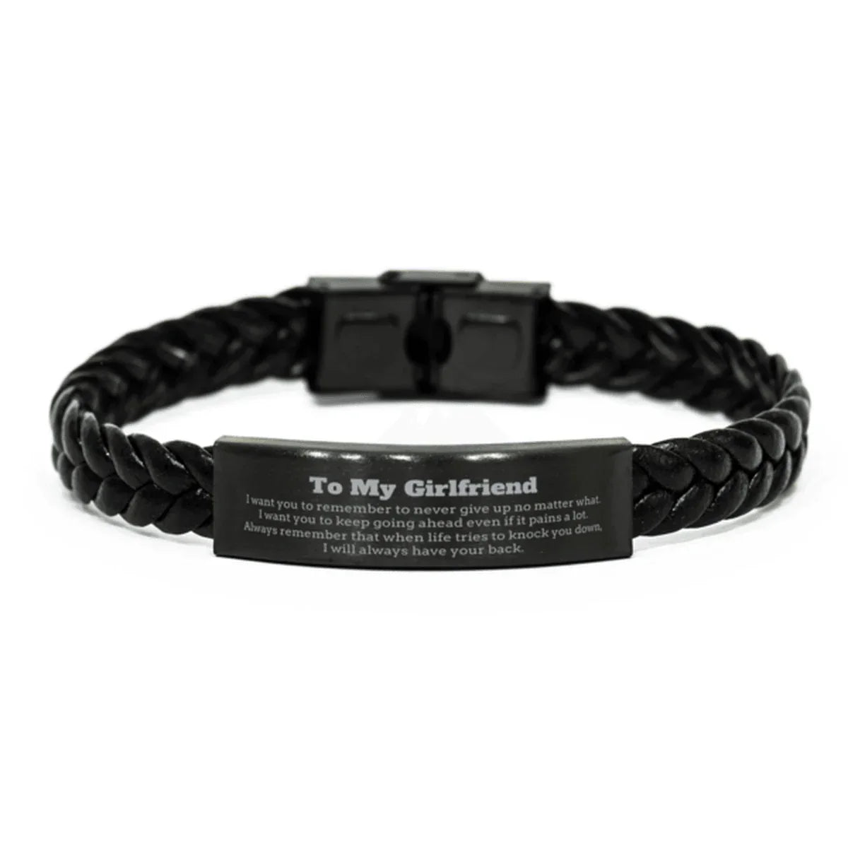 To My Girlfriend Gifts, Never give up no matter what, Inspirational Girlfriend Braided Leather Bracelet, Encouragement Birthday Christmas Unique Gifts For Girlfriend