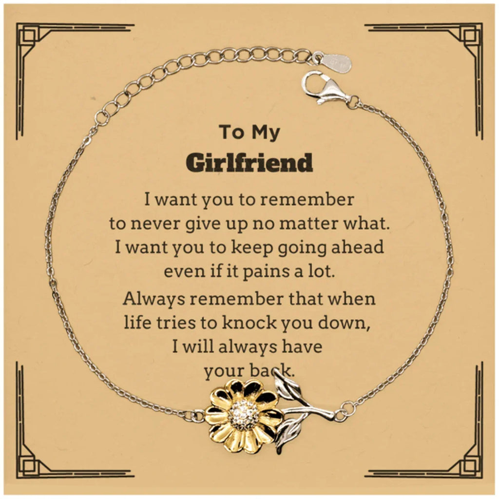 To My Girlfriend Gifts, Never give up no matter what, Inspirational Girlfriend Sunflower Bracelet, Encouragement Birthday Christmas Unique Gifts For Girlfriend