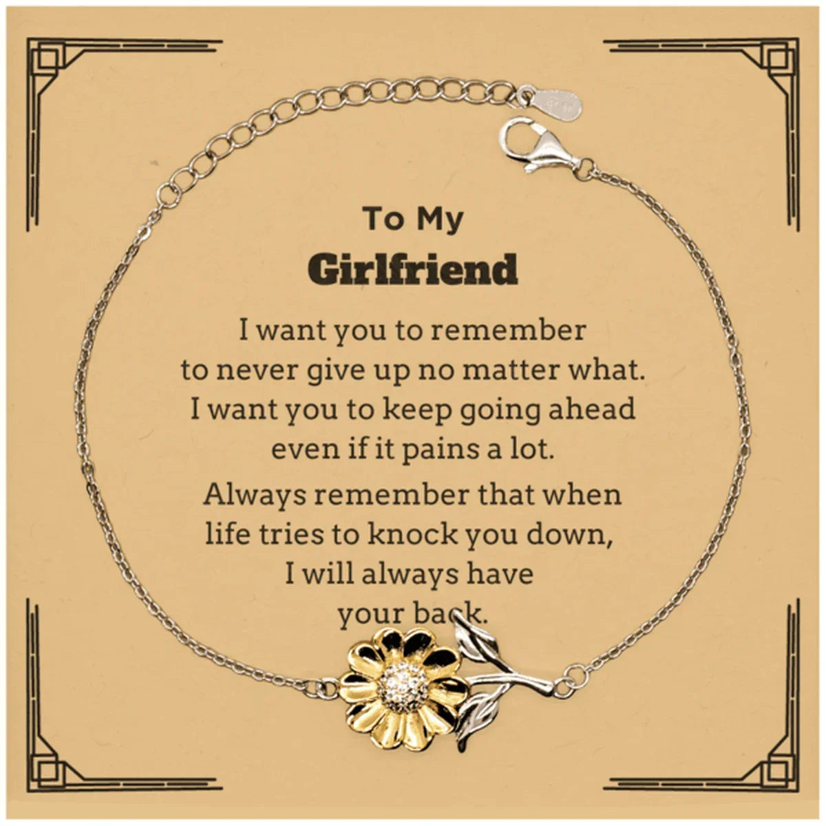 To My Girlfriend Gifts, Never give up no matter what, Inspirational Girlfriend Sunflower Bracelet, Encouragement Birthday Christmas Unique Gifts For Girlfriend