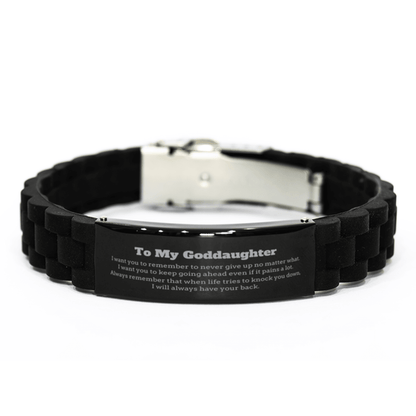 To My Goddaughter Gifts, Never give up no matter what, Inspirational Goddaughter Black Glidelock Clasp Bracelet, Encouragement Birthday Christmas Unique Gifts For Goddaughter - Mallard Moon Gift Shop