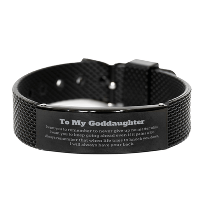 To My Goddaughter Gifts, Never give up no matter what, Inspirational Goddaughter Black Shark Mesh Bracelet, Encouragement Birthday Christmas Unique Gifts For Goddaughter - Mallard Moon Gift Shop
