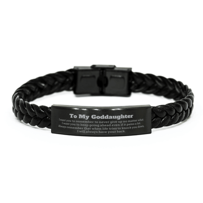 To My Goddaughter Gifts, Never give up no matter what, Inspirational Goddaughter Braided Leather Bracelet, Encouragement Birthday Christmas Unique Gifts For Goddaughter - Mallard Moon Gift Shop