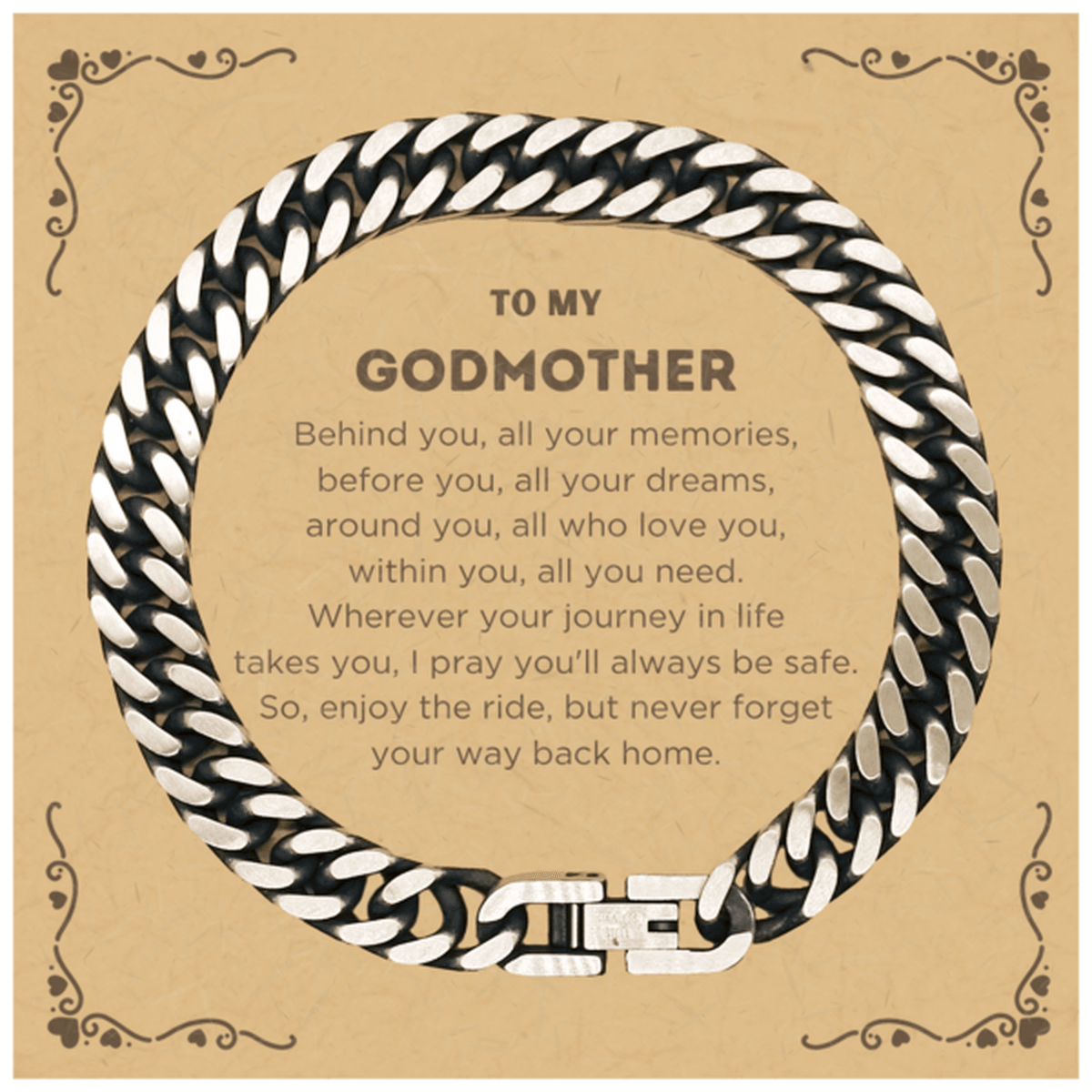 To My Godmother Gifts, Inspirational Godmother Cuban Link Chain Bracelet, Sentimental Birthday Christmas Unique Gifts For Godmother Behind you, all your memories, before you, all your dreams, around you, all who love you, within you, all you need - Mallard Moon Gift Shop