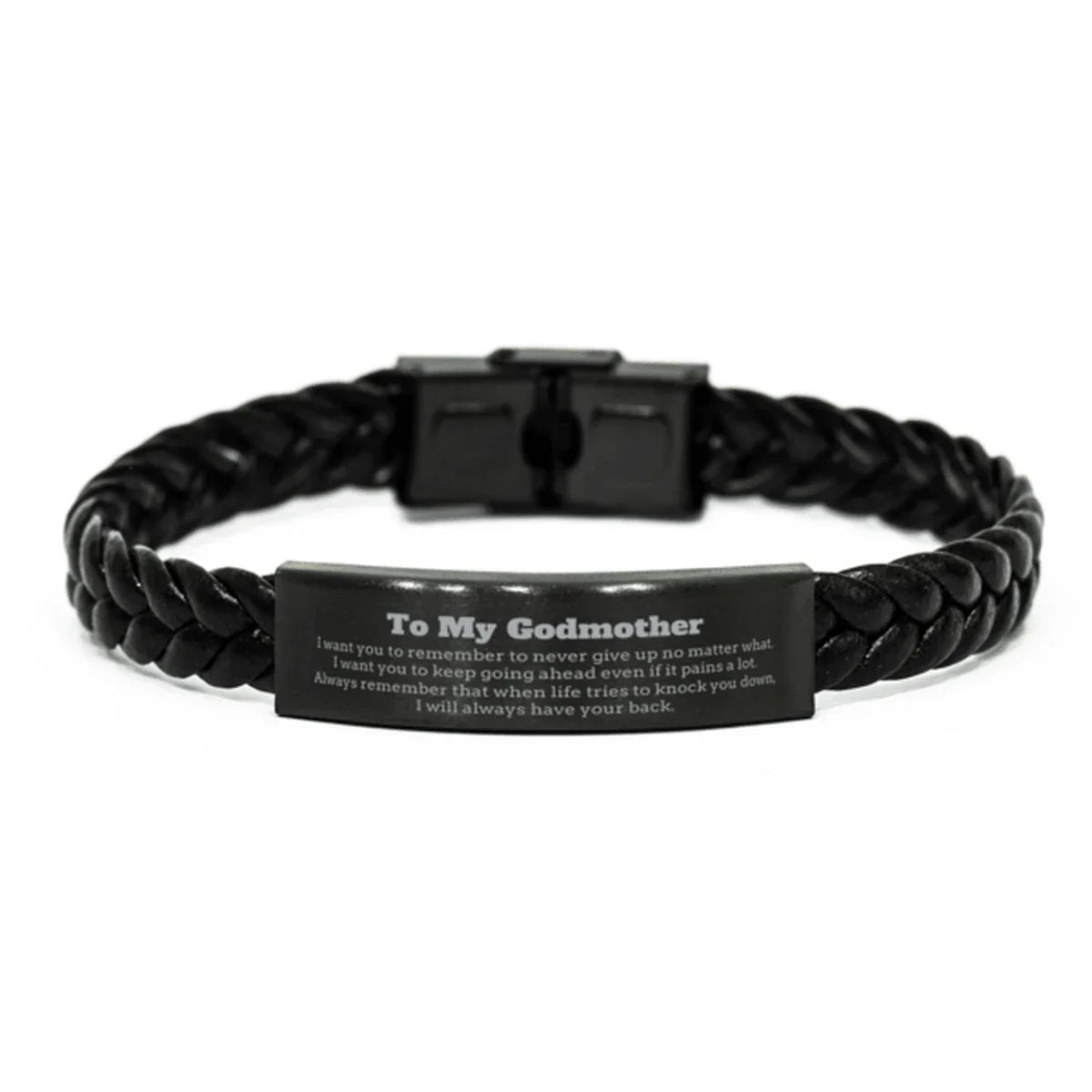 To My Godmother Gifts, Never give up no matter what, Inspirational Godmother Braided Leather Bracelet, Encouragement Birthday Christmas Unique Gifts For Godmother