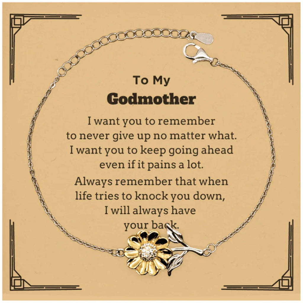 To My Godmother Gifts, Never give up no matter what, Inspirational Godmother Sunflower Bracelet, Encouragement Birthday Christmas Unique Gifts For Godmother