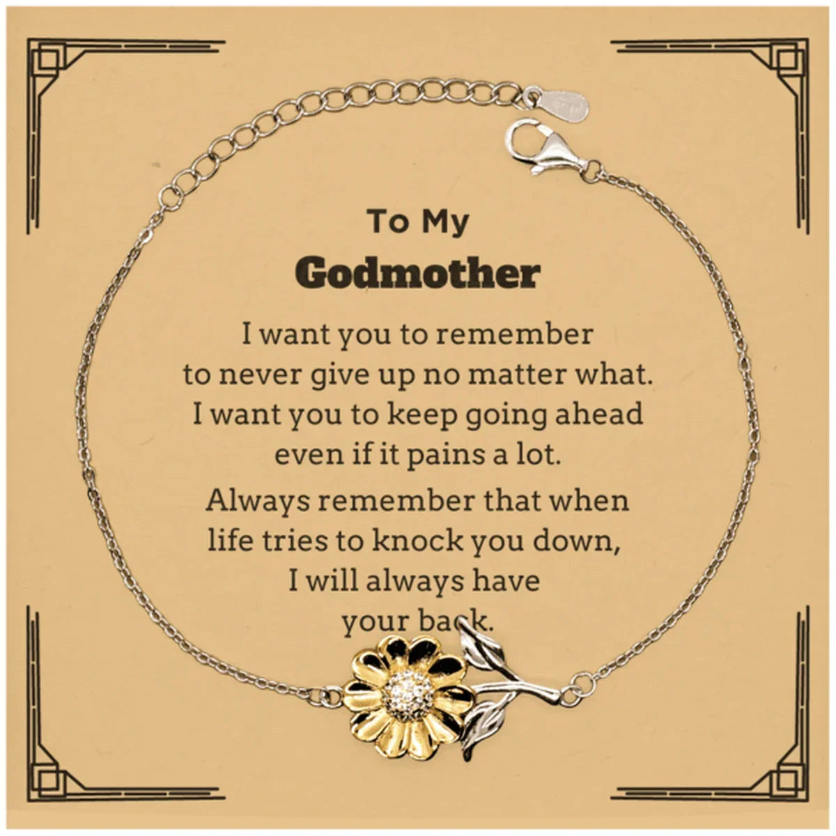 To My Godmother Gifts, Never give up no matter what, Inspirational Godmother Sunflower Bracelet, Encouragement Birthday Christmas Unique Gifts For Godmother