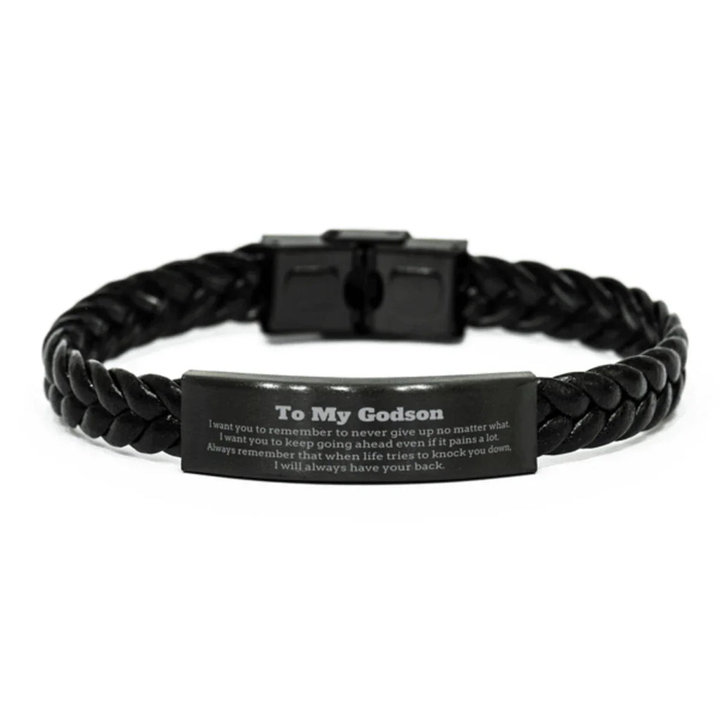 To My Godson Gifts, Never give up no matter what, Inspirational Godson Braided Leather Bracelet, Encouragement Birthday Christmas Unique Gifts For Godson