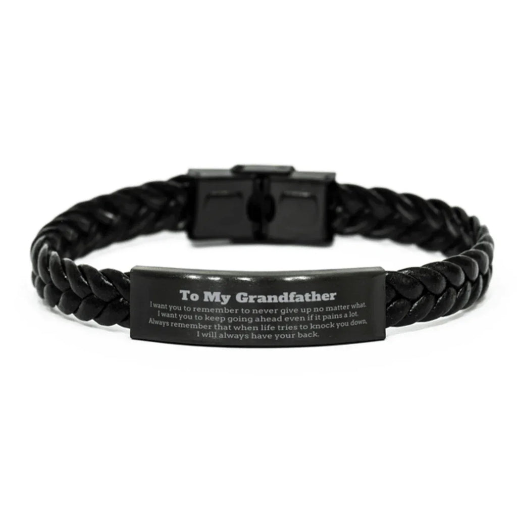 To My Grandfather Gifts, Never give up no matter what, Inspirational Grandfather Braided Leather Bracelet, Encouragement Birthday Christmas Unique Gifts For Grandfather