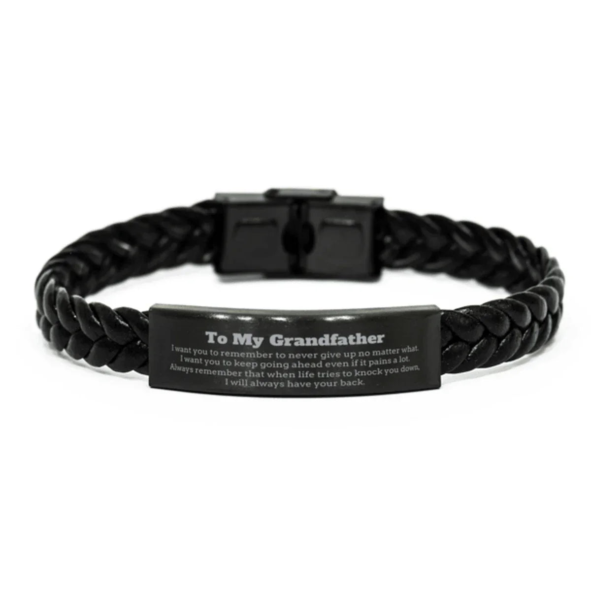 To My Grandfather Gifts, Never give up no matter what, Inspirational Grandfather Braided Leather Bracelet, Encouragement Birthday Christmas Unique Gifts For Grandfather